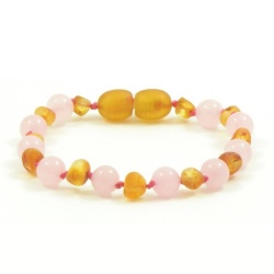 Adult Unpolished Honey Amber and Rose Quartz Mix Bracelet